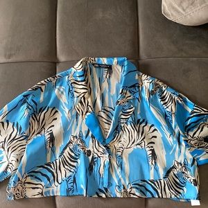 Zara, Zebra print, blue, cropped blouse